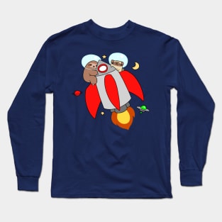 Rocket Ship Sloth and Pug Long Sleeve T-Shirt